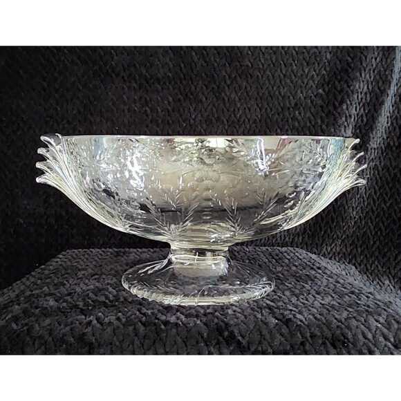 Rock Sharpe Crystal Anniversary Fruit Bowl – Elegant Glass Centerpiece, 1940s - Picture 3 of 15
